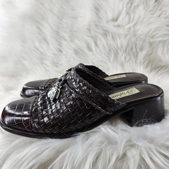 Brighton Franki Mules Womens 8 Brown Leather Croc Alligator Embossed Woven Charm - Picture 7 of 13